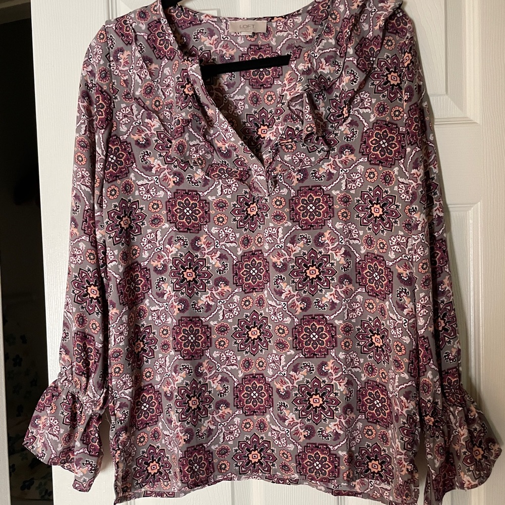 Loft Floral Blouse with Bell Sleeves